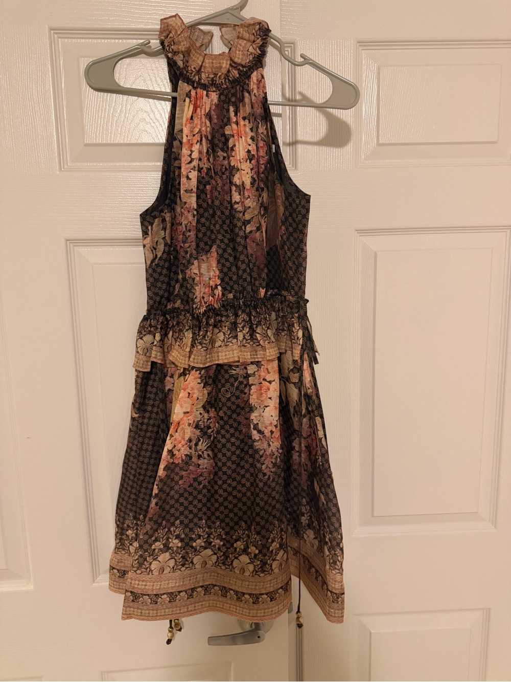Zimmermann Floral Halter Ruffled Mini Dress in Brown and Pink - Picture 7 of 9